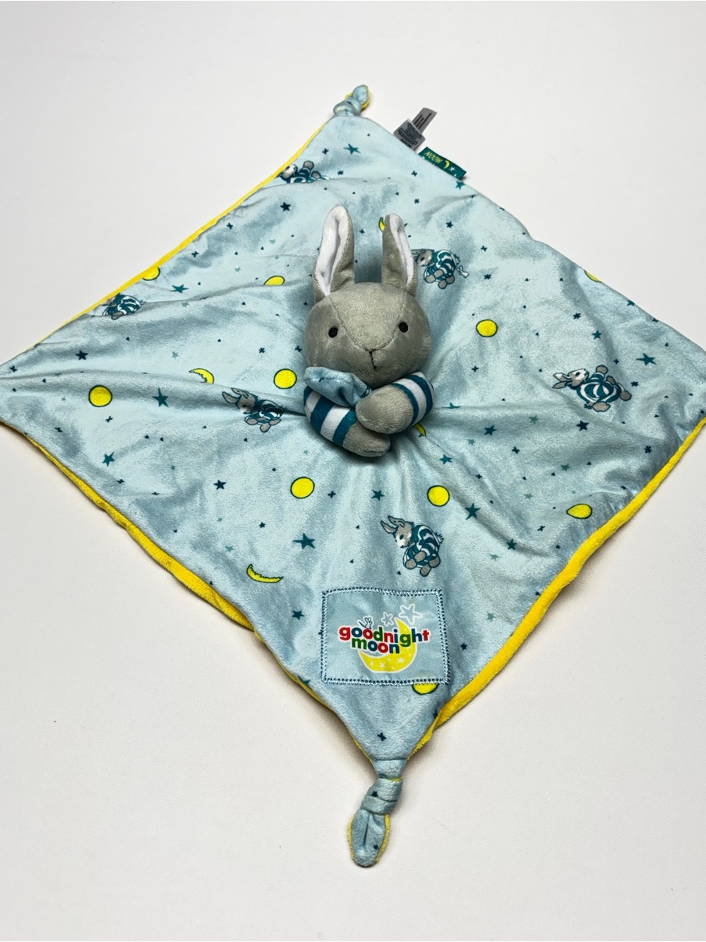 Goodnight Moon Bunny Rabbit Lovey Baby Security Blanket Blue Yellow Plush